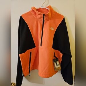 North Face Women's XL Fleece Cropped Coral Sunrise Pullover 1/2 Zipper